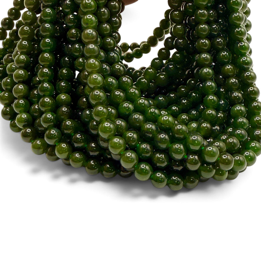 Dark B.C Nephrite Jade From Canada (British Columbia) Natural Color - Smooth Round 6mm #B322