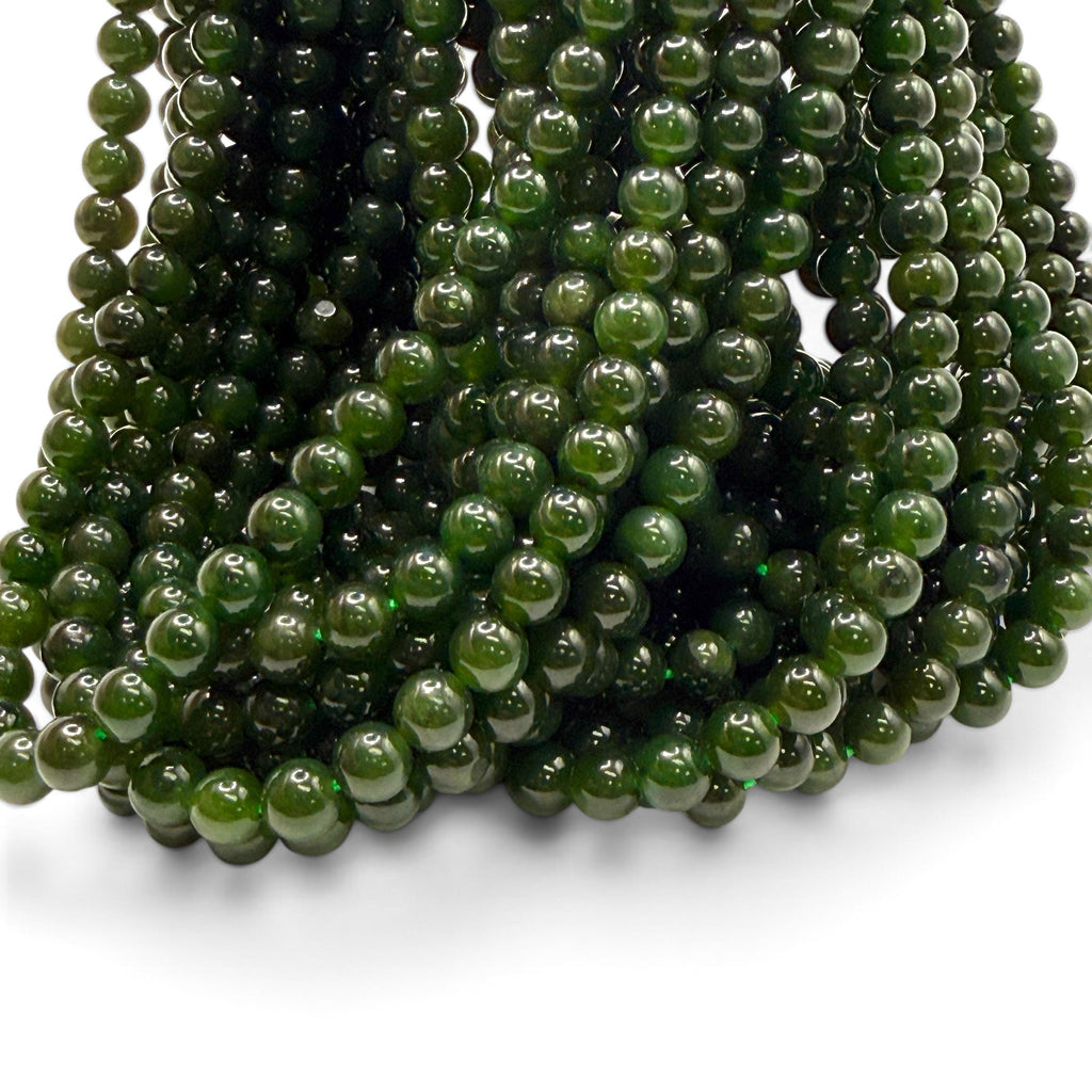 Dark B.C Nephrite Jade From Canada (British Columbia) Natural Color - Smooth Round 6mm #B322