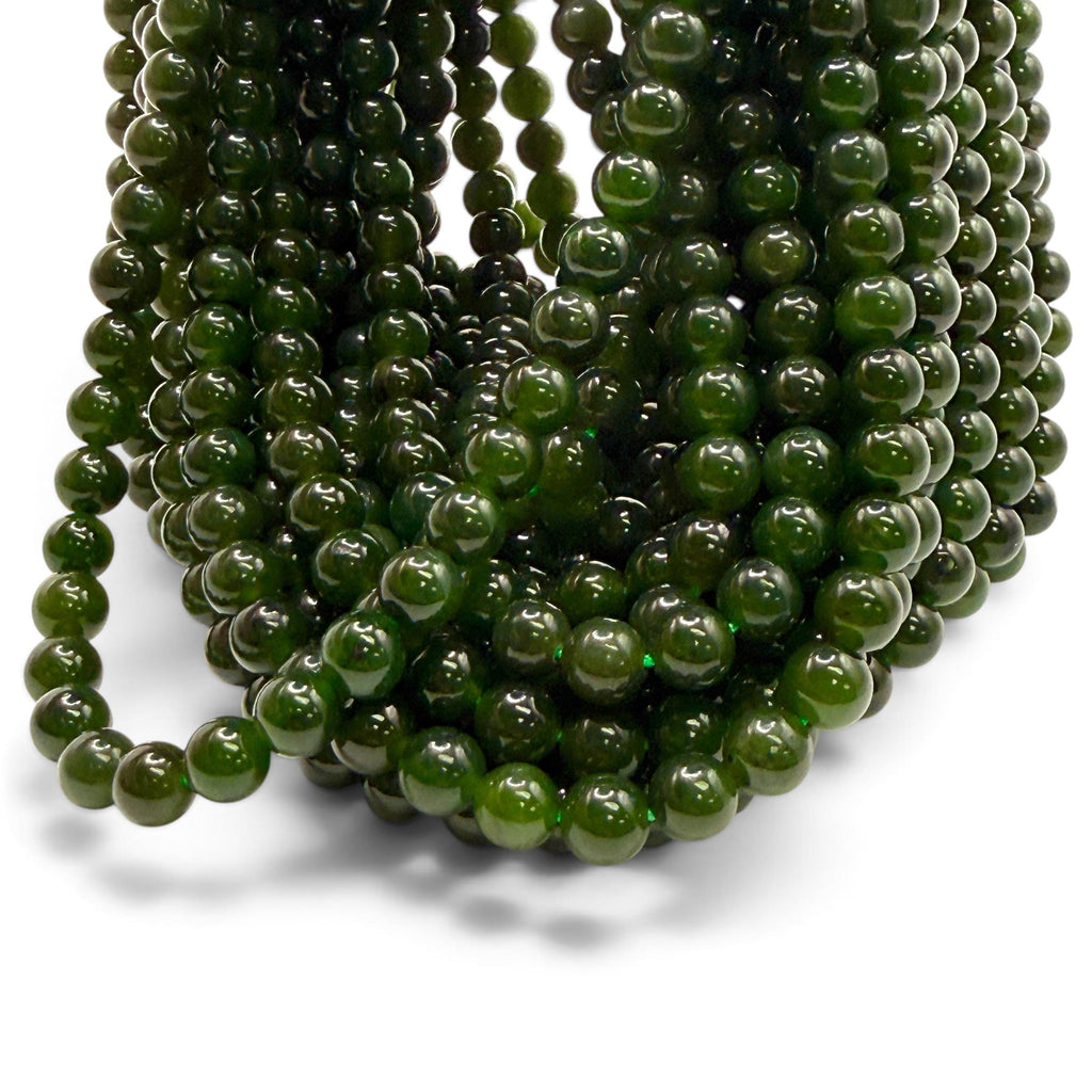 Dark B.C Nephrite Jade From Canada (British Columbia) Natural Color - Smooth Round 6mm #B322
