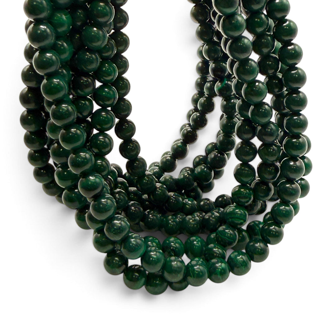Dark Green Congo Malachite Beads From Africa - Subtle Banding - Natural Color - Smooth Round 8mm #B105