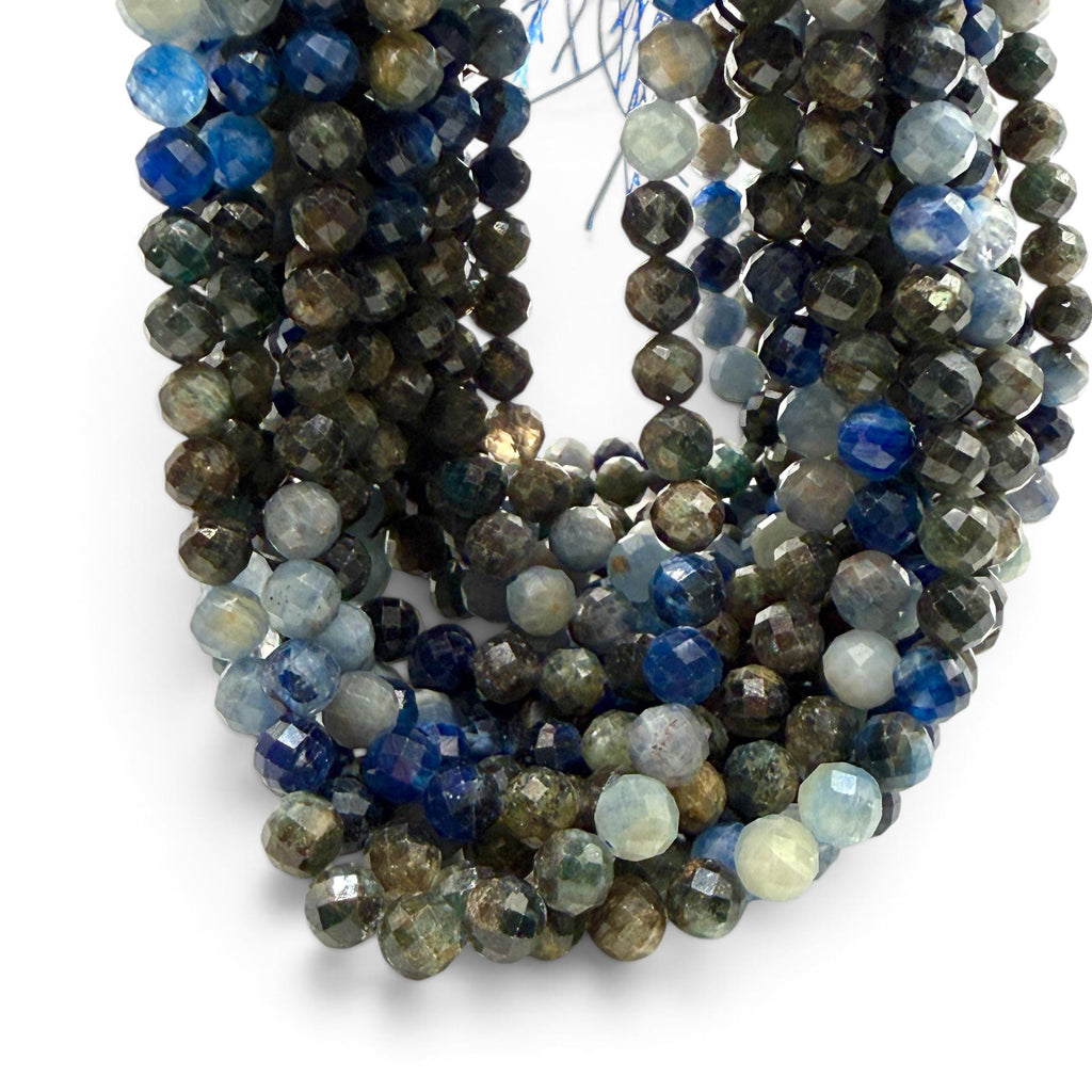 Tri-Color Kyanite Beads Brazil (Striking Mix of Sapphire Blue, Smoky Gray & Earthy Green Tones) Natural Color - Faceted Round 8mm #B106