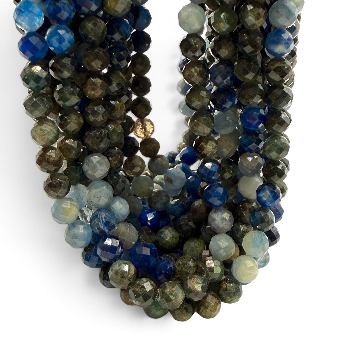 Tri-Color Kyanite Beads Brazil (Striking Mix of Sapphire Blue, Smoky Gray & Earthy Green Tones) Natural Color - Faceted Round 8mm #B106