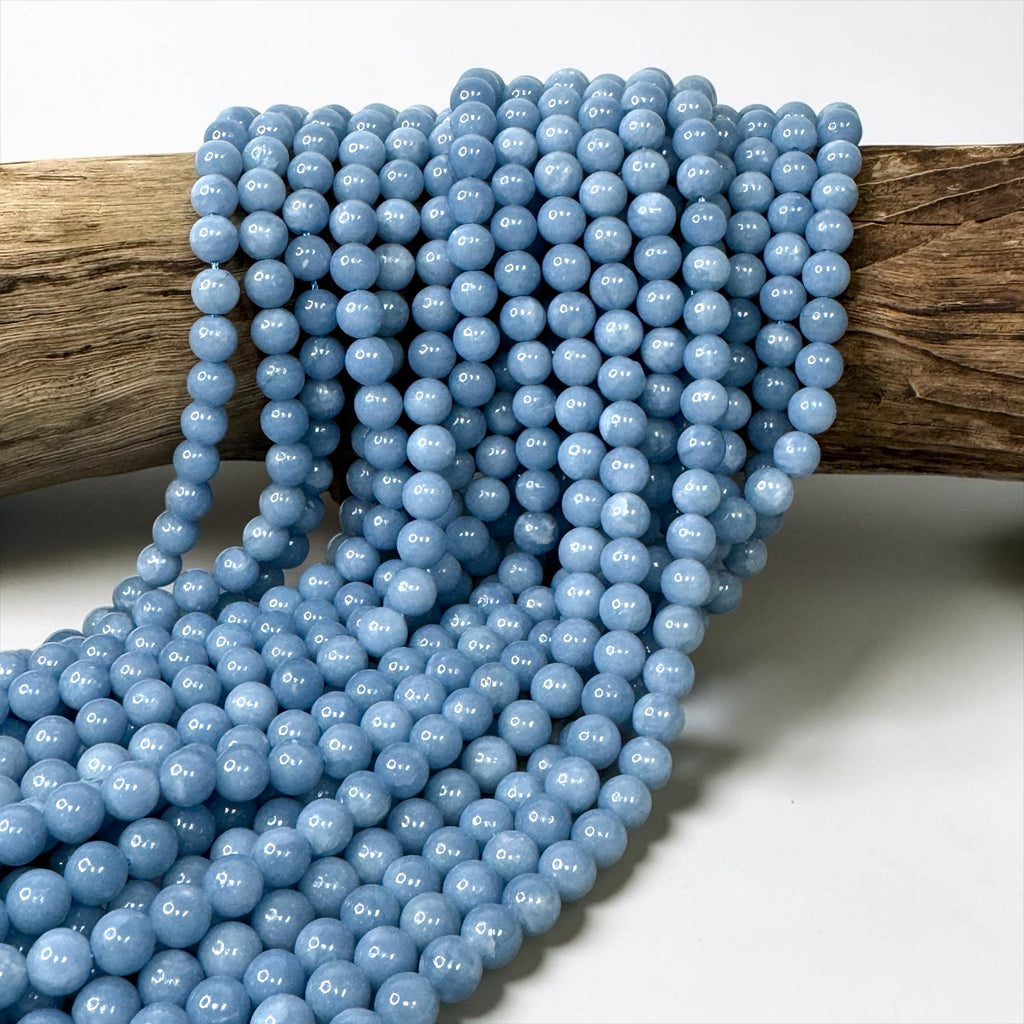 Peruvian Blue Angelite Bead - DIY Jewelry Making -Smooth Round 8mm (SKU-A101)