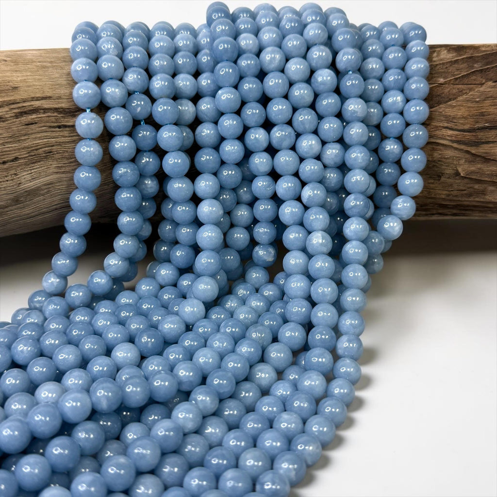 Peruvian Blue Angelite Bead - DIY Jewelry Making -Smooth Round 8mm (SKU-A101)