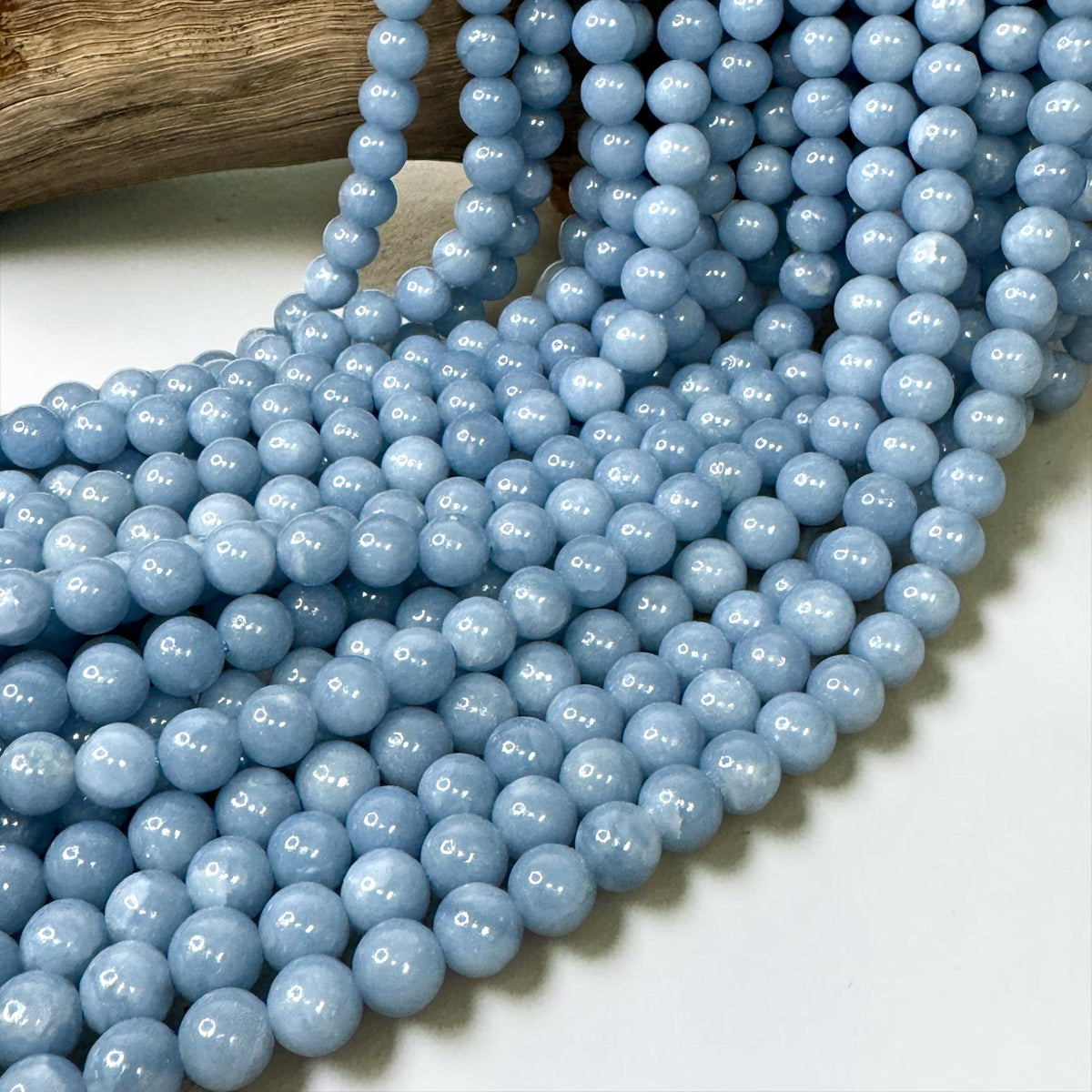 Peruvian Blue Angelite Bead - DIY Jewelry Making -Smooth Round 8mm (SKU-A101)