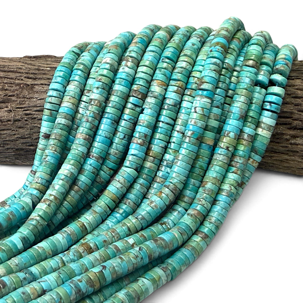Arizona Turquoise Beads with Matrix - Green Blue - Untreated with No Dye or Color Enhancement - Heishi 6mm SKU#B408