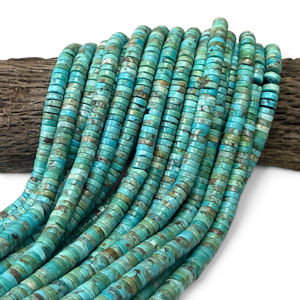 Arizona Turquoise Beads with Matrix - Green Blue - Untreated with No Dye or Color Enhancement - Heishi 6mm SKU#B408