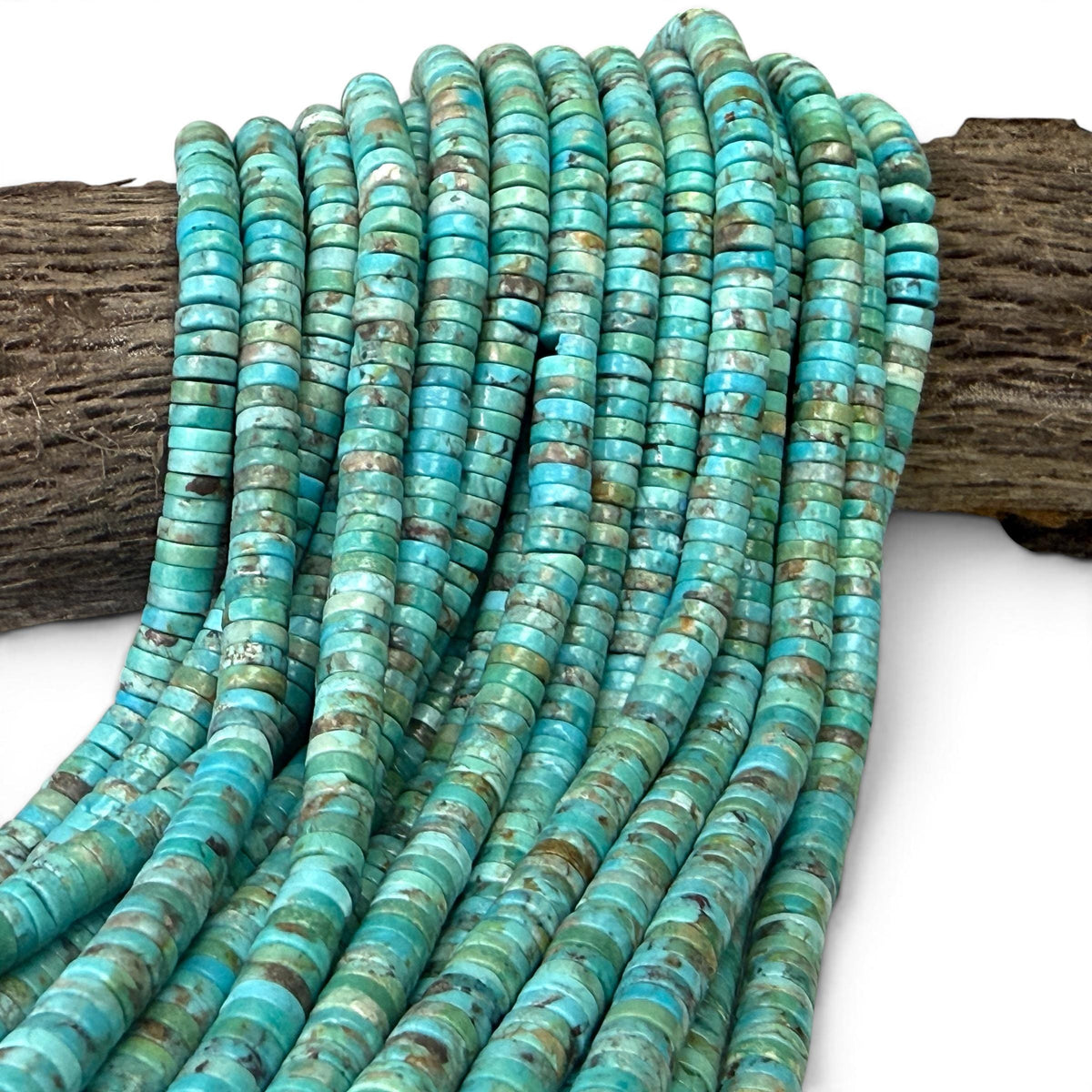 Arizona Turquoise Beads with Matrix - Green Blue - Untreated with No Dye or Color Enhancement - Heishi 6mm SKU#B408