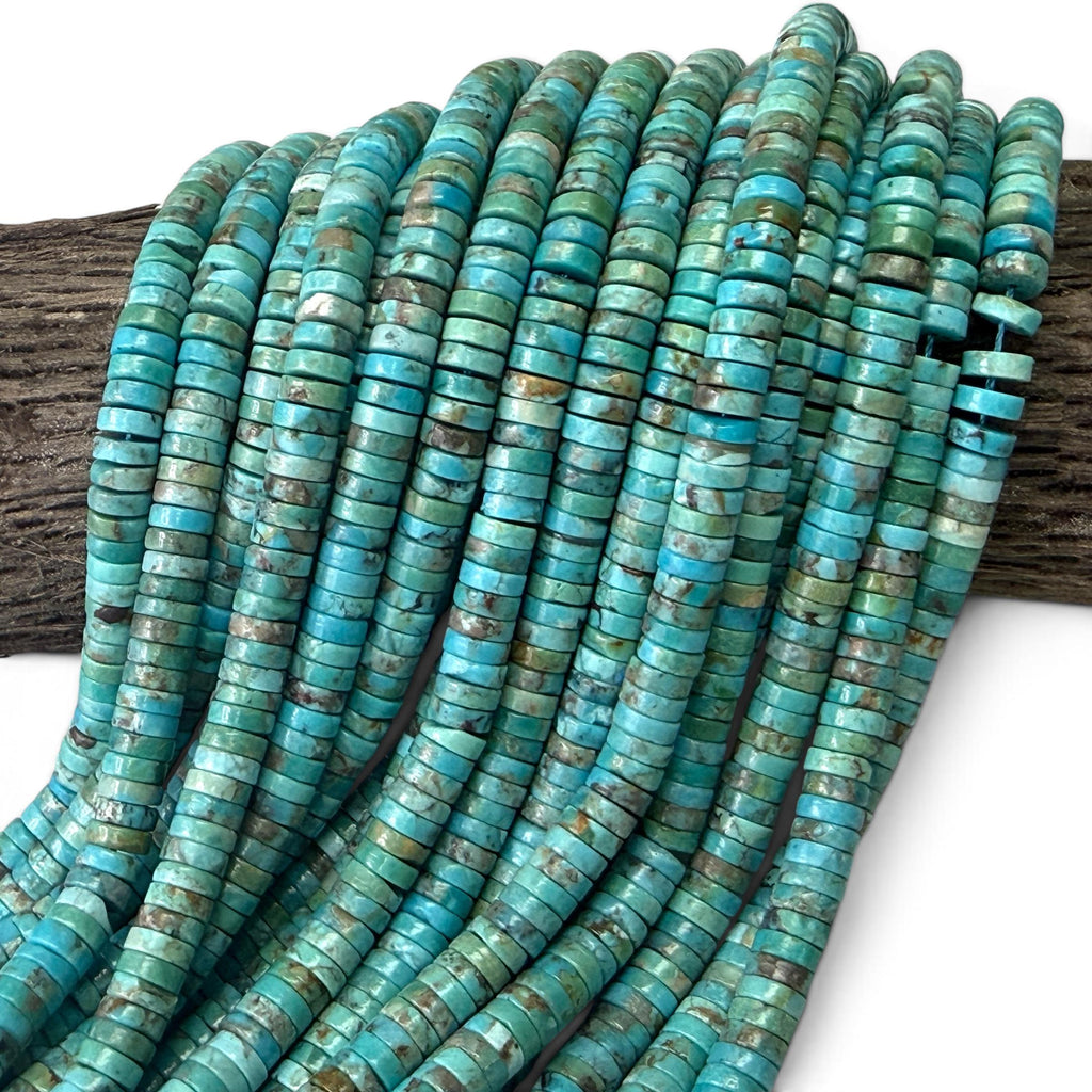 Arizona Turquoise Beads with Matrix - Green Blue - Untreated with No Dye or Color Enhancement - Heishi 6mm SKU#B408