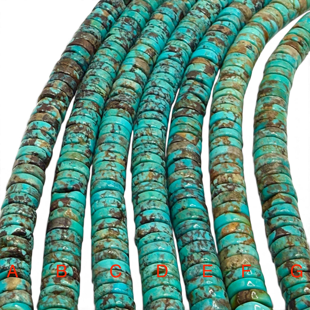 Spider-Web Arizona Kingman Turquoise Beads with Gorgeous Matrix  - Untreated with No Dye or Color Enhancement - Heishi 10mm SKU#B510