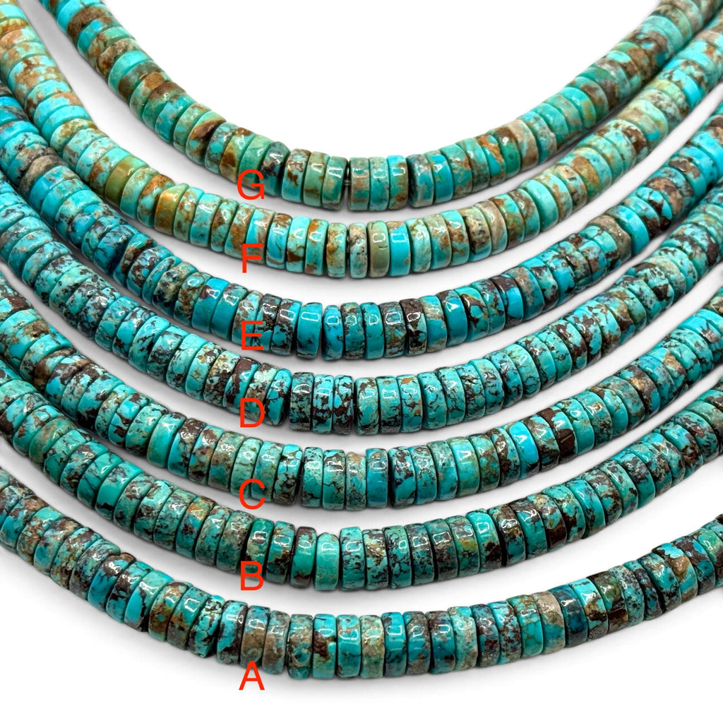 Spider-Web Arizona Kingman Turquoise Beads with Gorgeous Matrix  - Untreated with No Dye or Color Enhancement - Heishi 10mm SKU#B510