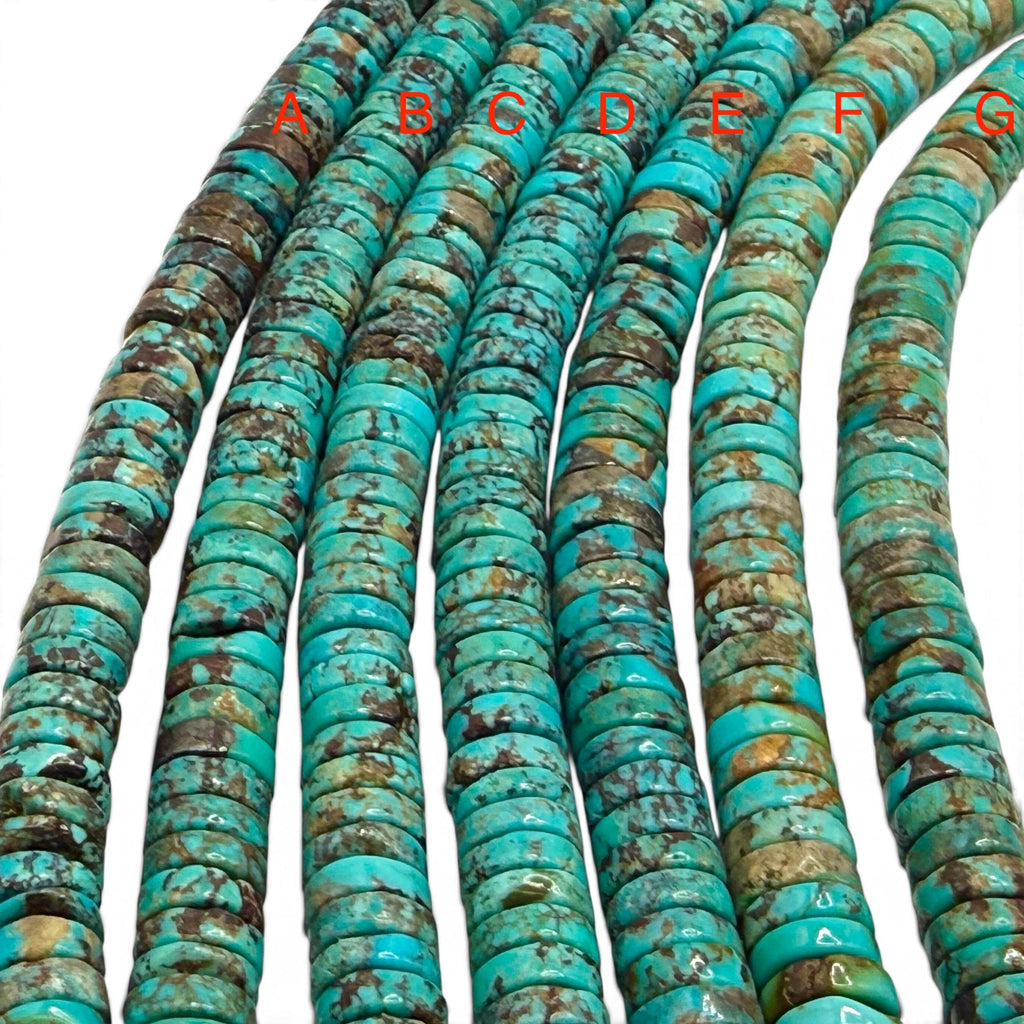 Spider-Web Arizona Kingman Turquoise Beads with Gorgeous Matrix  - Untreated with No Dye or Color Enhancement - Heishi 10mm SKU#B510