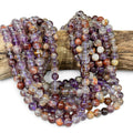 Brazilian Phantom Super 7 Beads Translucent with Reddish Iron-Mineral Inclusion (Cacoxenite, Hematite & Goethite) Smooth Round