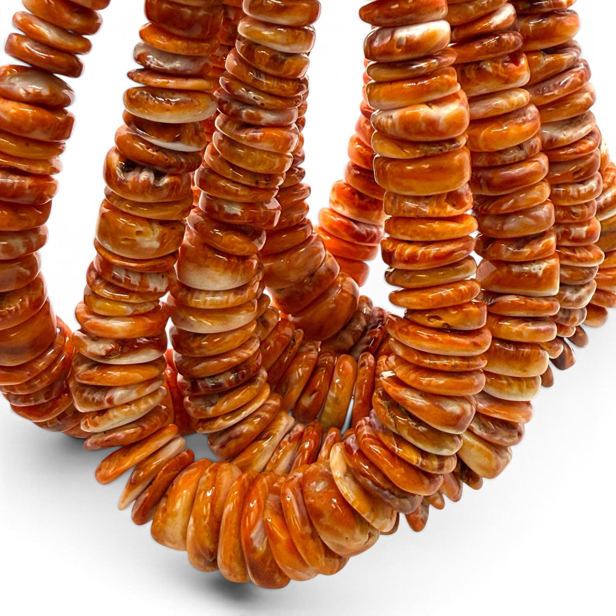 Graduated Dark Orange Spiny Oyster Shell Beads - Native American Style - Gigantic 8-18mm SKU#A102