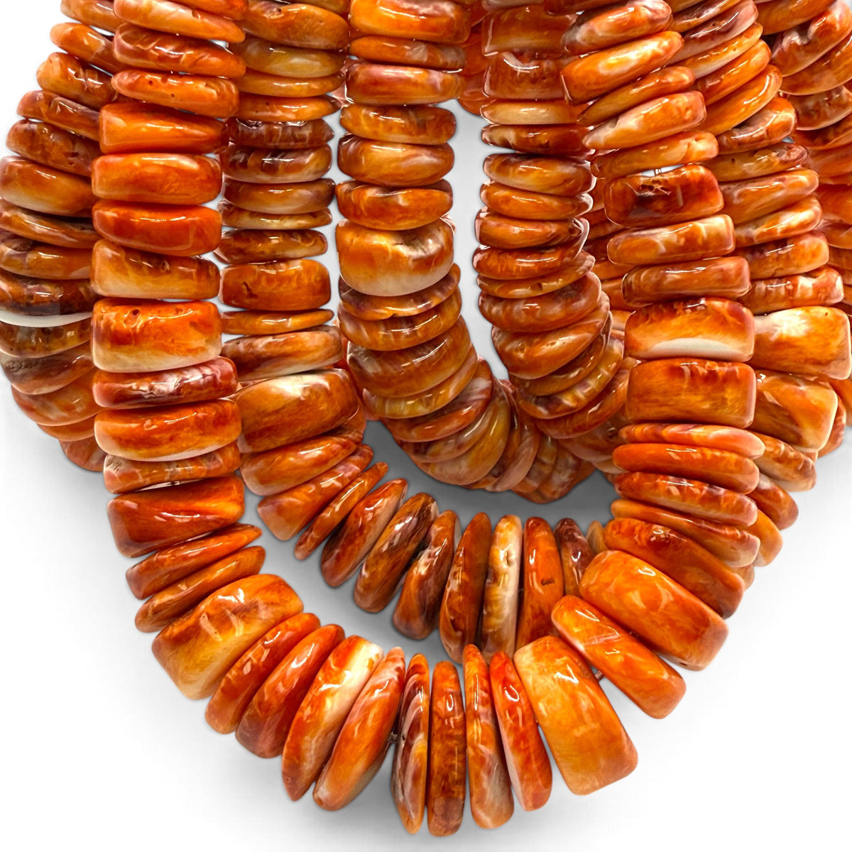 Graduated Dark Orange Spiny Oyster Shell Beads - Native American Style - Gigantic 8-18mm SKU#A102