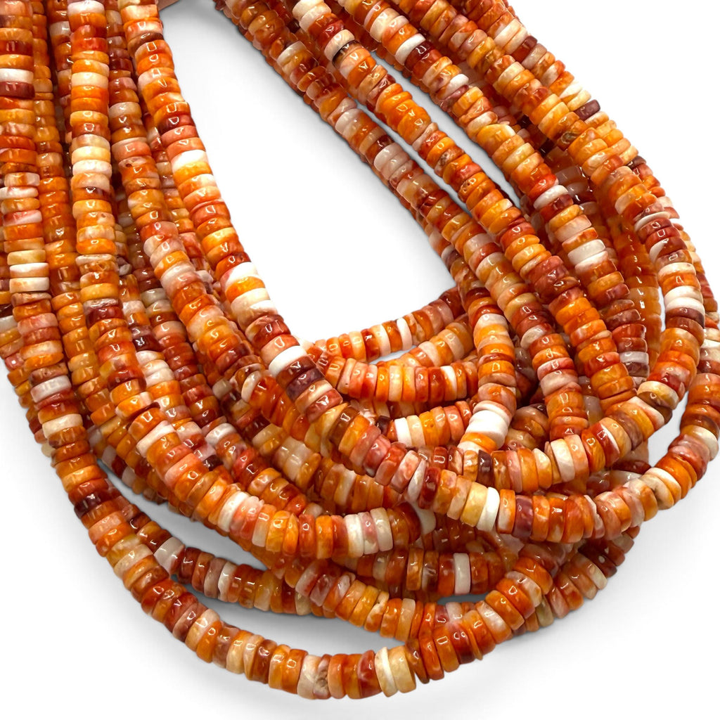 Orange Spiny Oyster Shell Beads Mexico - Native American Style - Men's Jewelry Making Supply - Multicolor Smooth Heishi 5mm #A111