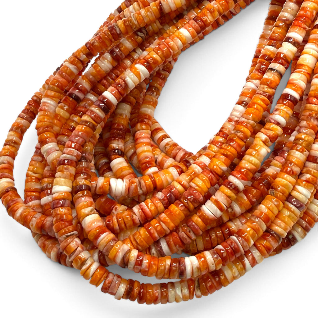 Orange Spiny Oyster Shell Beads Mexico - Native American Style - Men's Jewelry Making Supply - Multicolor Smooth Heishi 5mm #A111