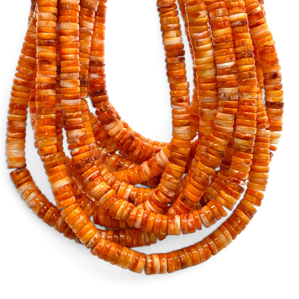 Orange Spiny Oyster Shell Beads Mexico - Native American Style - Men's Jewelry Making Supply - Multicolor Smooth Heishi 6mm #A112