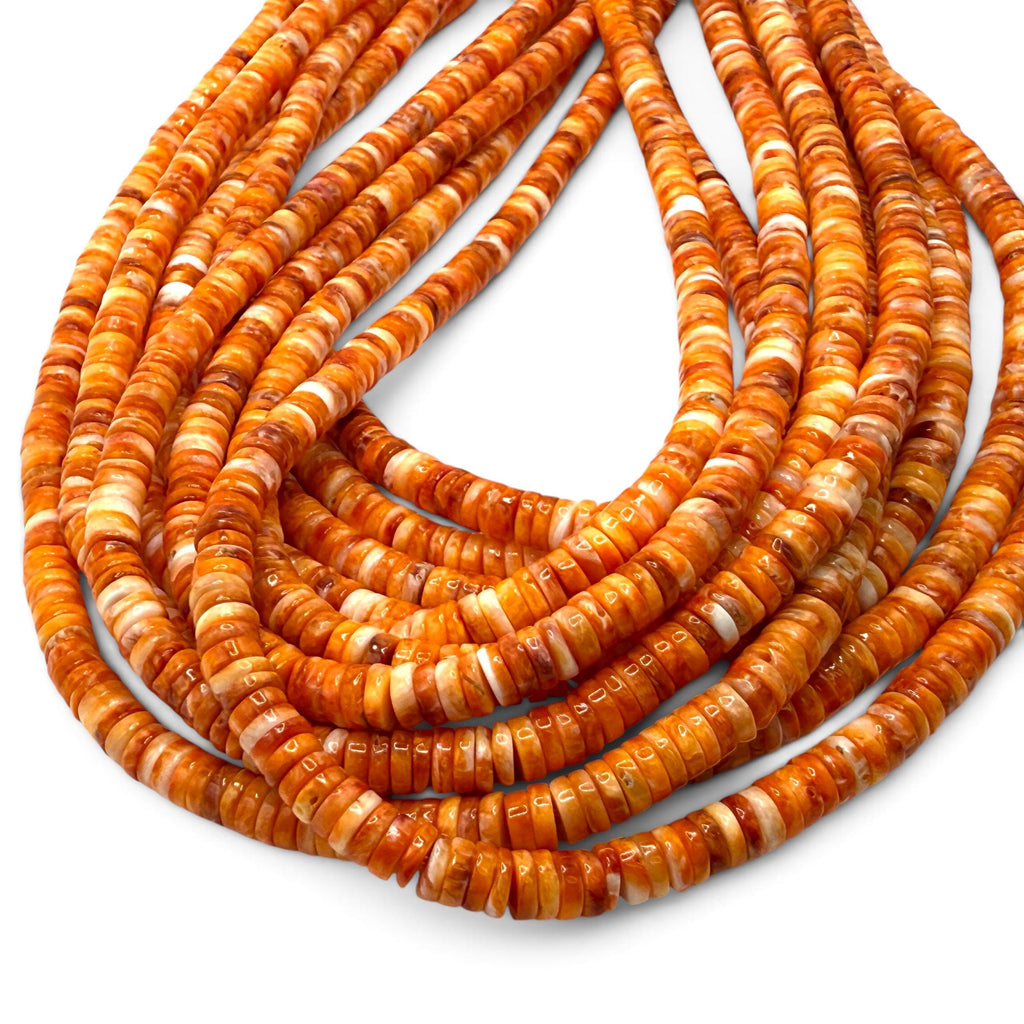 Orange Spiny Oyster Shell Beads Mexico - Native American Style - Men's Jewelry Making Supply - Multicolor Smooth Heishi 6mm #A112