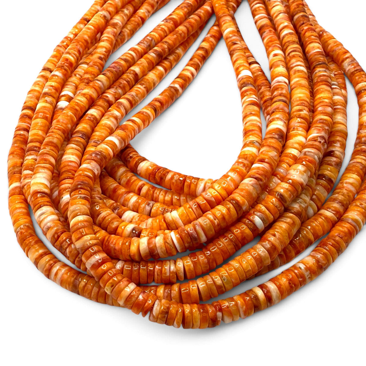 Orange Spiny Oyster Shell Beads Mexico - Native American Style - Men's Jewelry Making Supply - Multicolor Smooth Heishi 6mm #A112