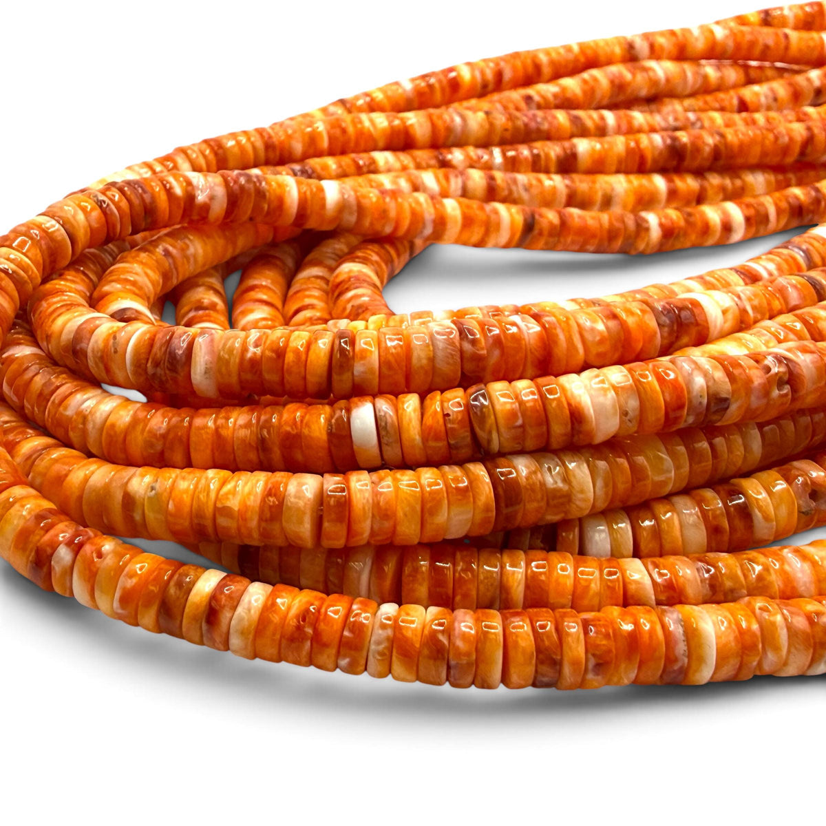 Orange Spiny Oyster Shell Beads Mexico - Native American Style - Men's Jewelry Making Supply - Multicolor Smooth Heishi 6mm #A112
