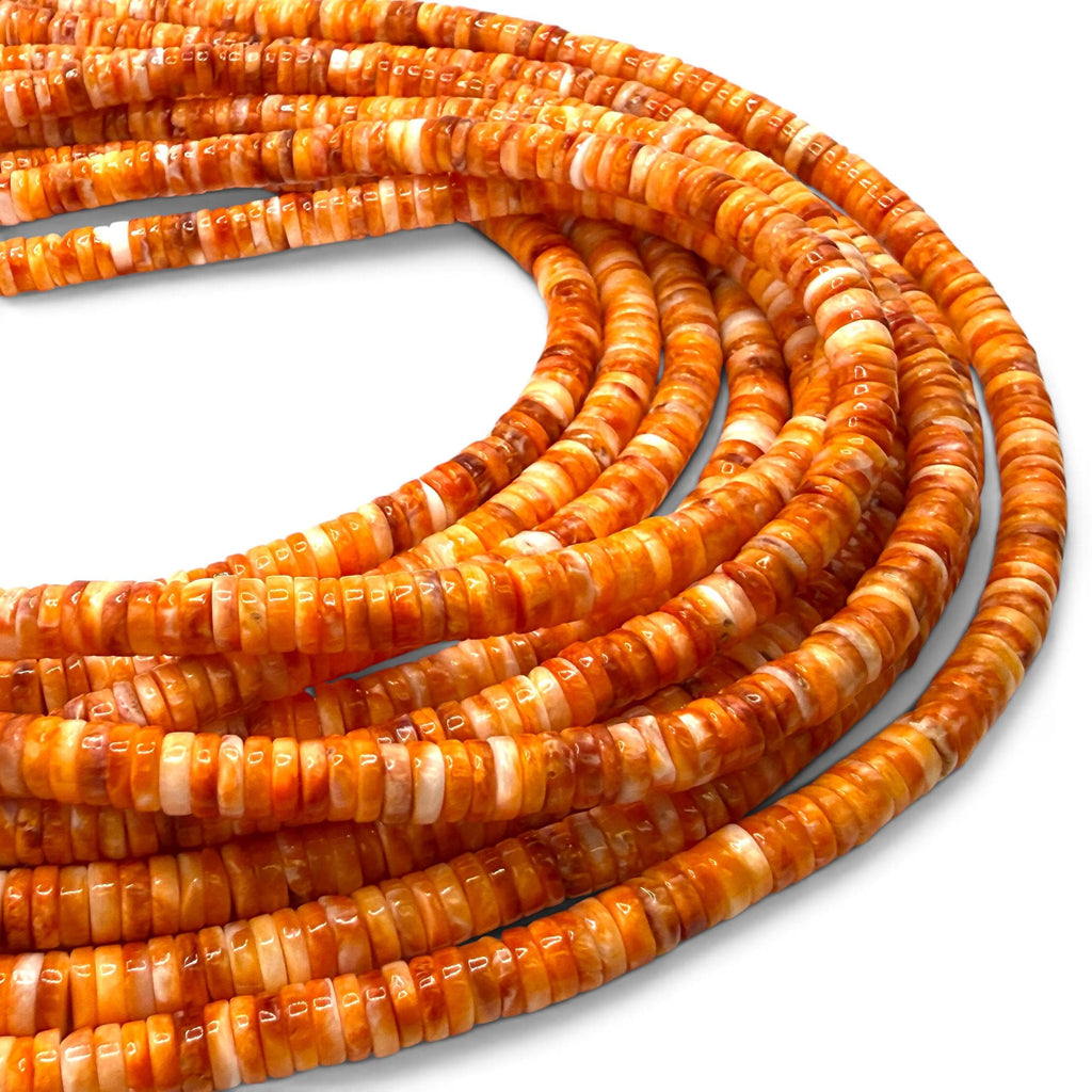 Orange Spiny Oyster Shell Beads Mexico - Native American Style - Men's Jewelry Making Supply - Multicolor Smooth Heishi 6mm #A112