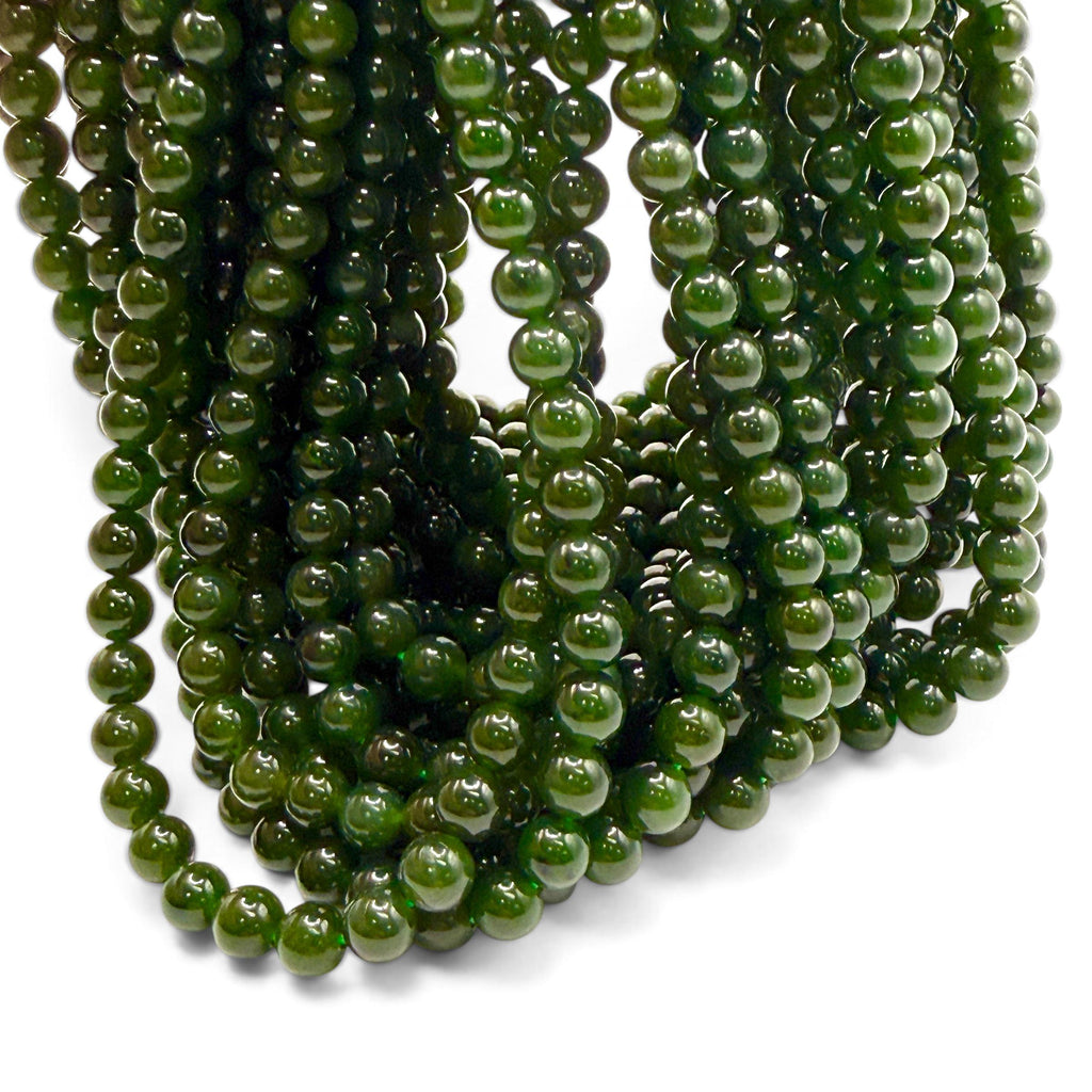 Dark B.C Nephrite Jade From Canada (British Columbia) Natural Color - Smooth Round 6mm #B322