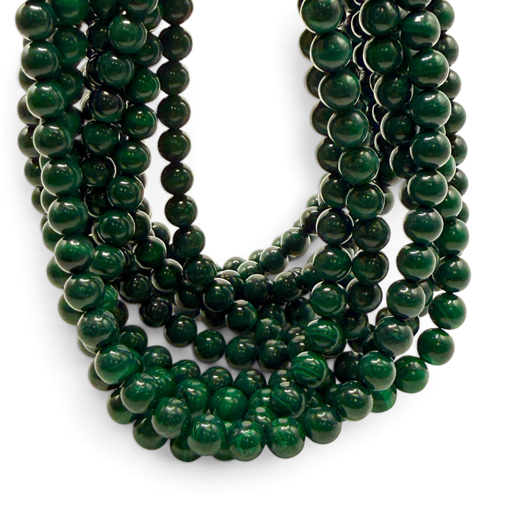 Dark Green Congo Malachite Beads From Africa - Subtle Banding - Natural Color - Smooth Round 8mm #B105