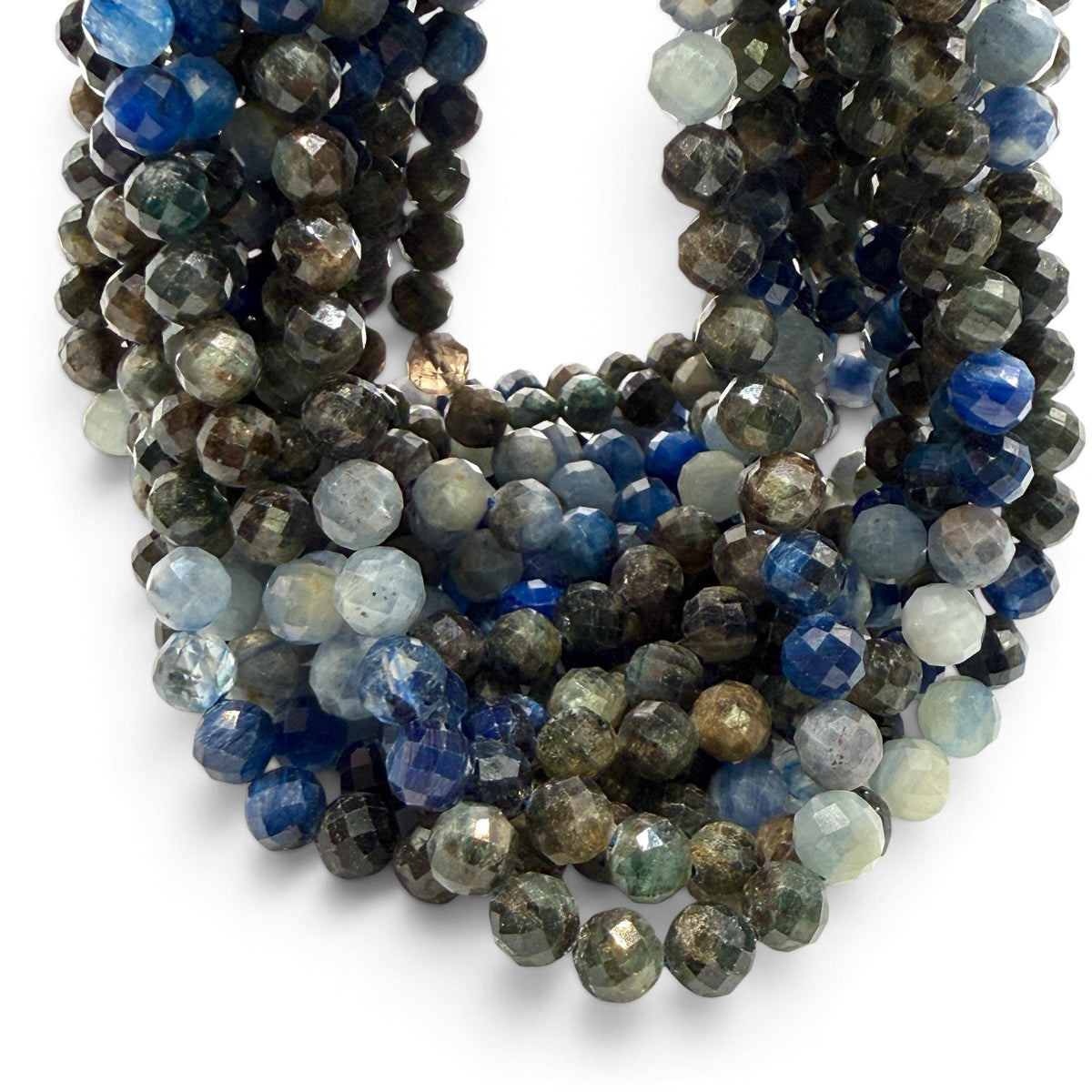 Tri-Color Kyanite Beads Brazil (Striking Mix of Sapphire Blue, Smoky Gray & Earthy Green Tones) Natural Color - Faceted Round 8mm #B106