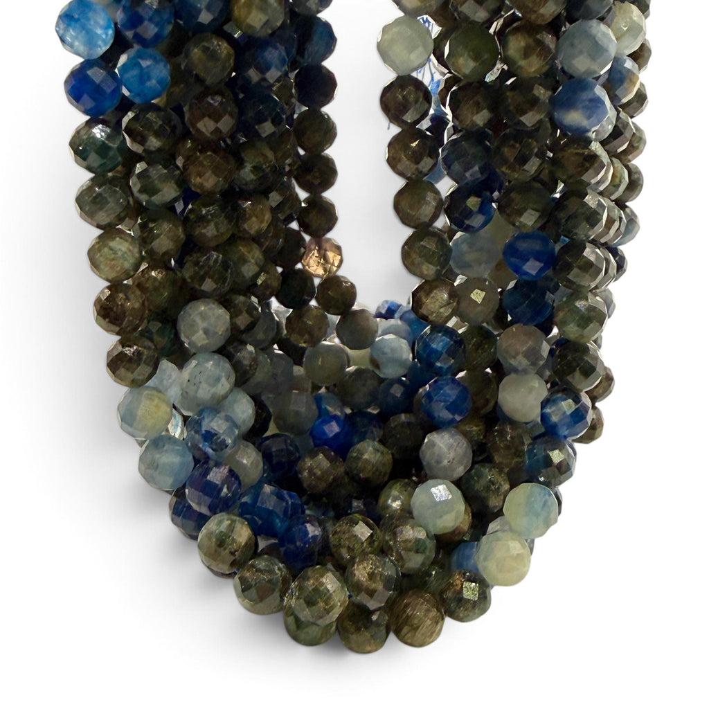 Tri-Color Kyanite Beads Brazil (Striking Mix of Sapphire Blue, Smoky Gray & Earthy Green Tones) Natural Color - Faceted Round 8mm #B106