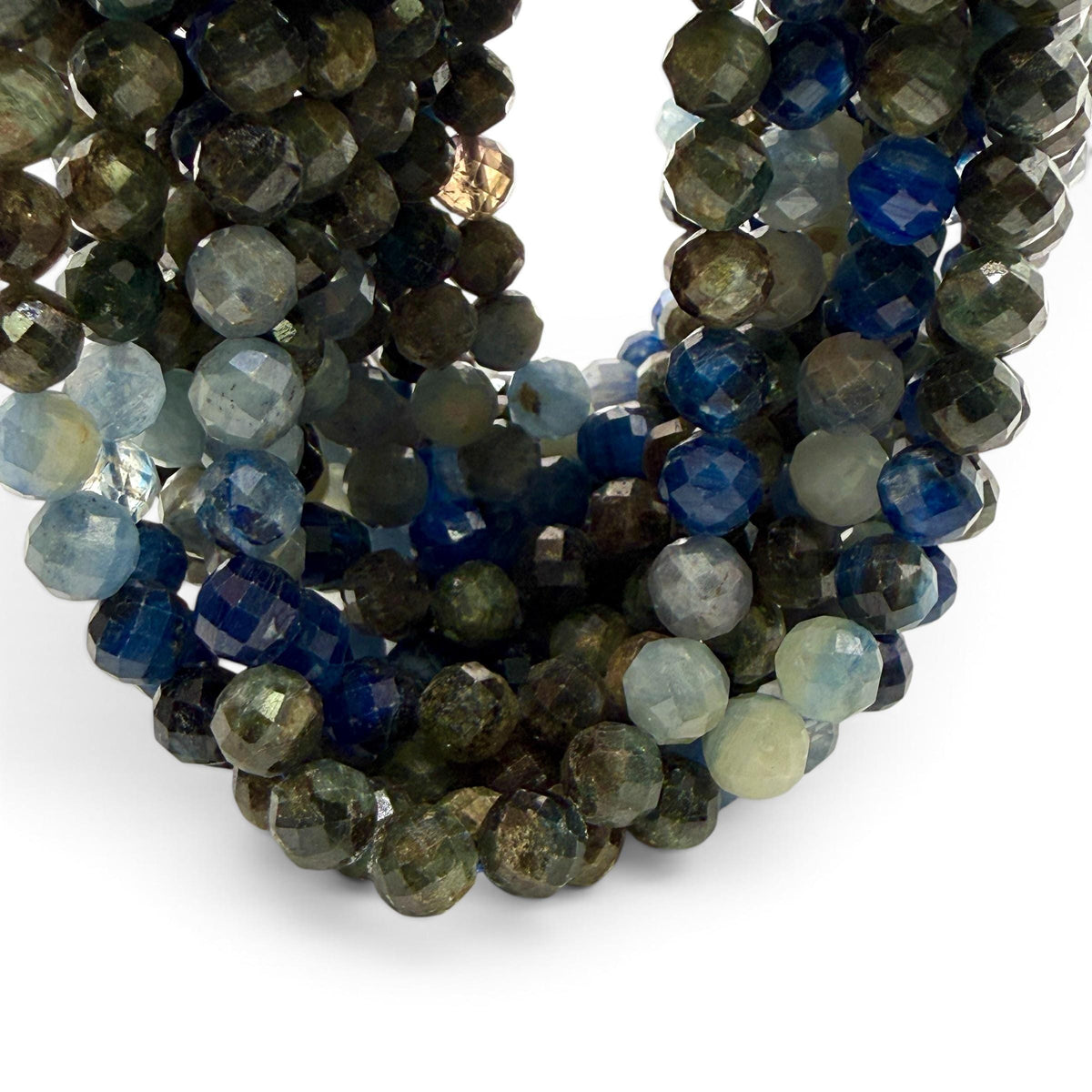 Tri-Color Kyanite Beads Brazil (Striking Mix of Sapphire Blue, Smoky Gray & Earthy Green Tones) Natural Color - Faceted Round 8mm #B106