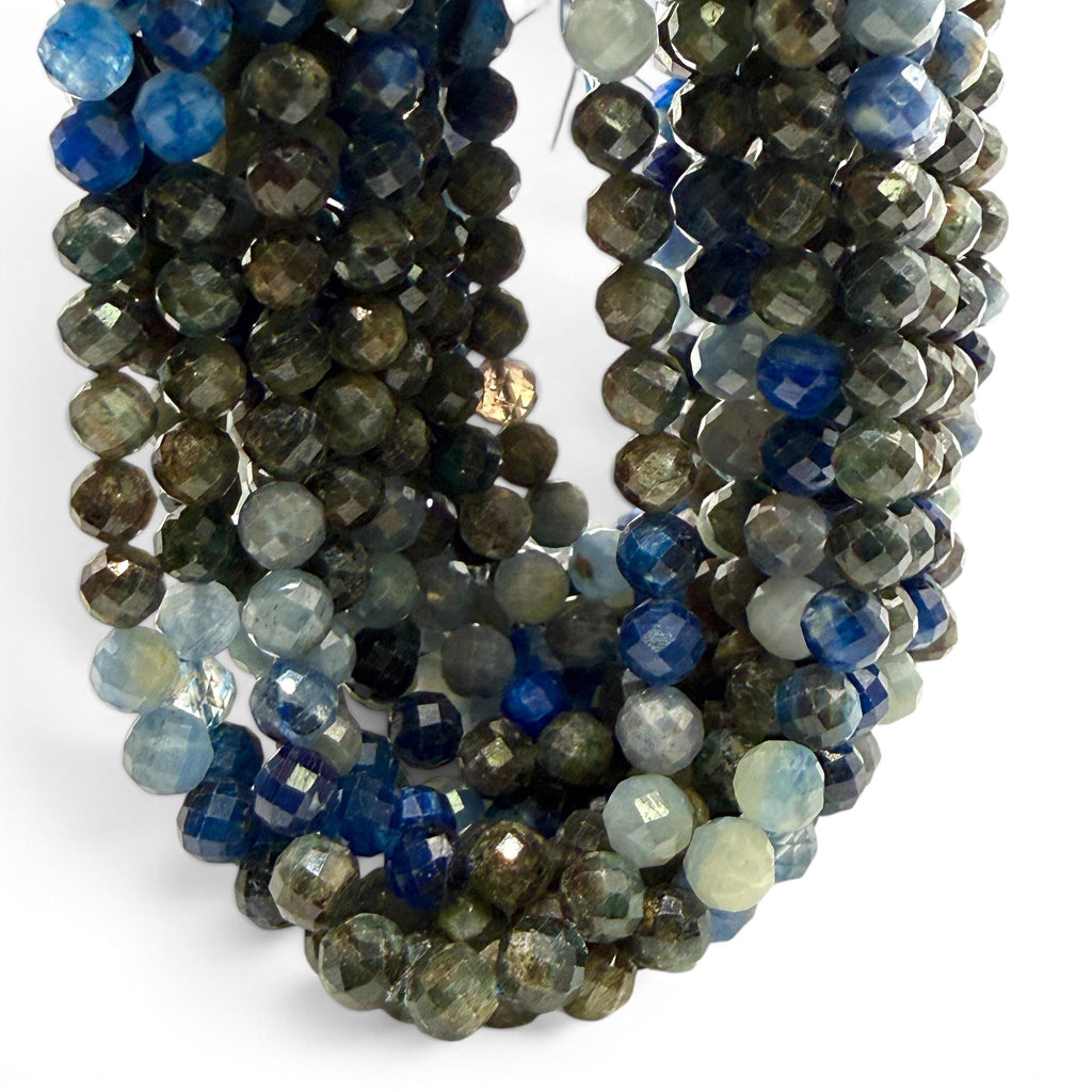 Tri-Color Kyanite Beads Brazil (Striking Mix of Sapphire Blue, Smoky Gray & Earthy Green Tones) Natural Color - Faceted Round 8mm #B106
