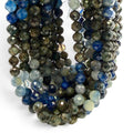 Tri-Color Kyanite Beads Brazil (Striking Mix of Sapphire Blue, Smoky Gray & Earthy Green Tones) Natural Color - Faceted Round 8mm #B106