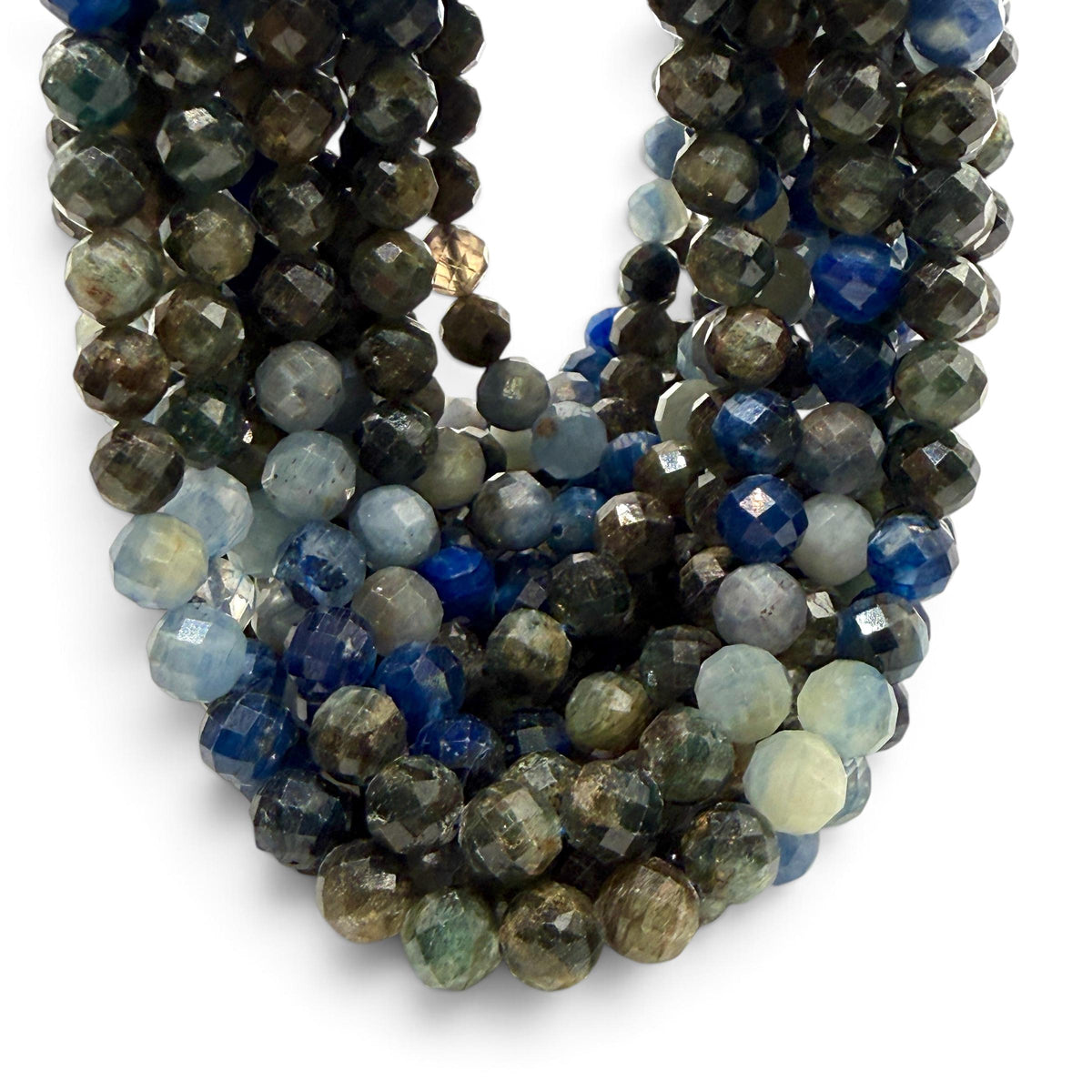 Tri-Color Kyanite Beads Brazil (Striking Mix of Sapphire Blue, Smoky Gray & Earthy Green Tones) Natural Color - Faceted Round 8mm #B106