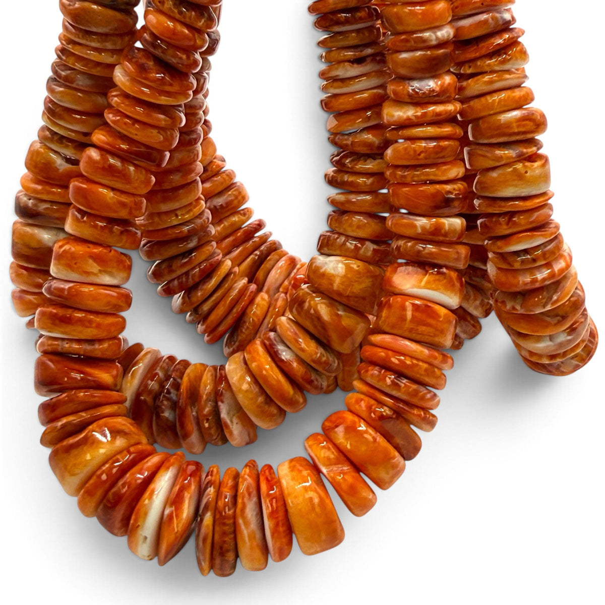 Graduated Dark Orange Spiny Oyster Shell Beads - Native American Style - Gigantic 8-18mm SKU#A102