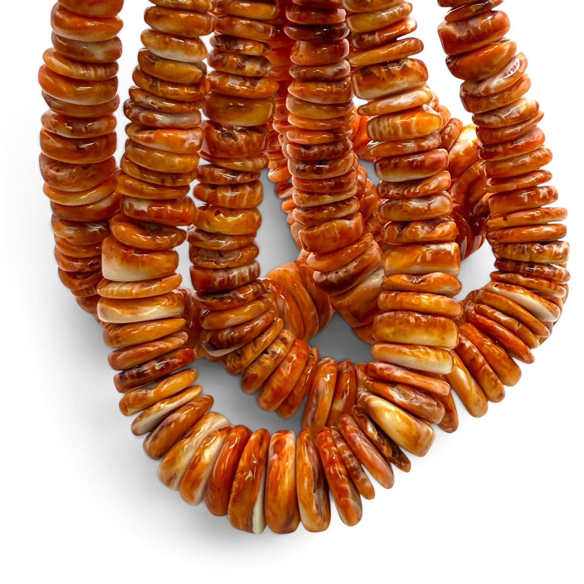Graduated Dark Orange Spiny Oyster Shell Beads - Native American Style - Gigantic 8-18mm SKU#A102