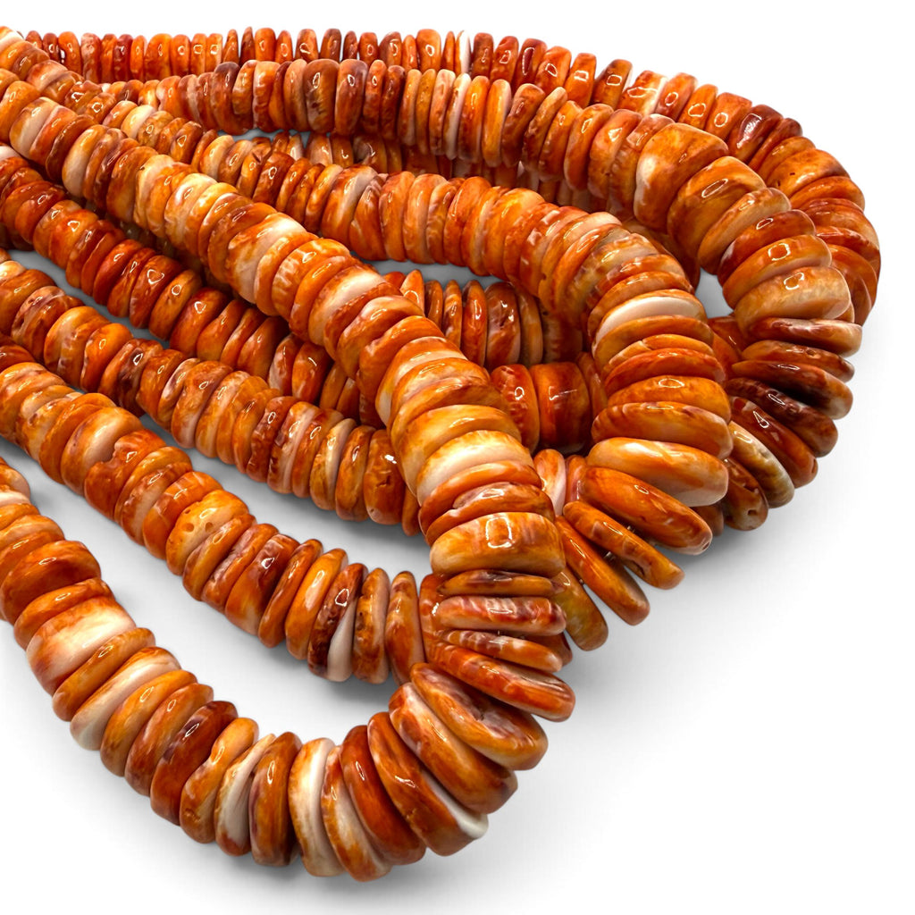 Graduated Dark Orange Spiny Oyster Shell Beads - Native American Style - Gigantic 8-18mm SKU#A102