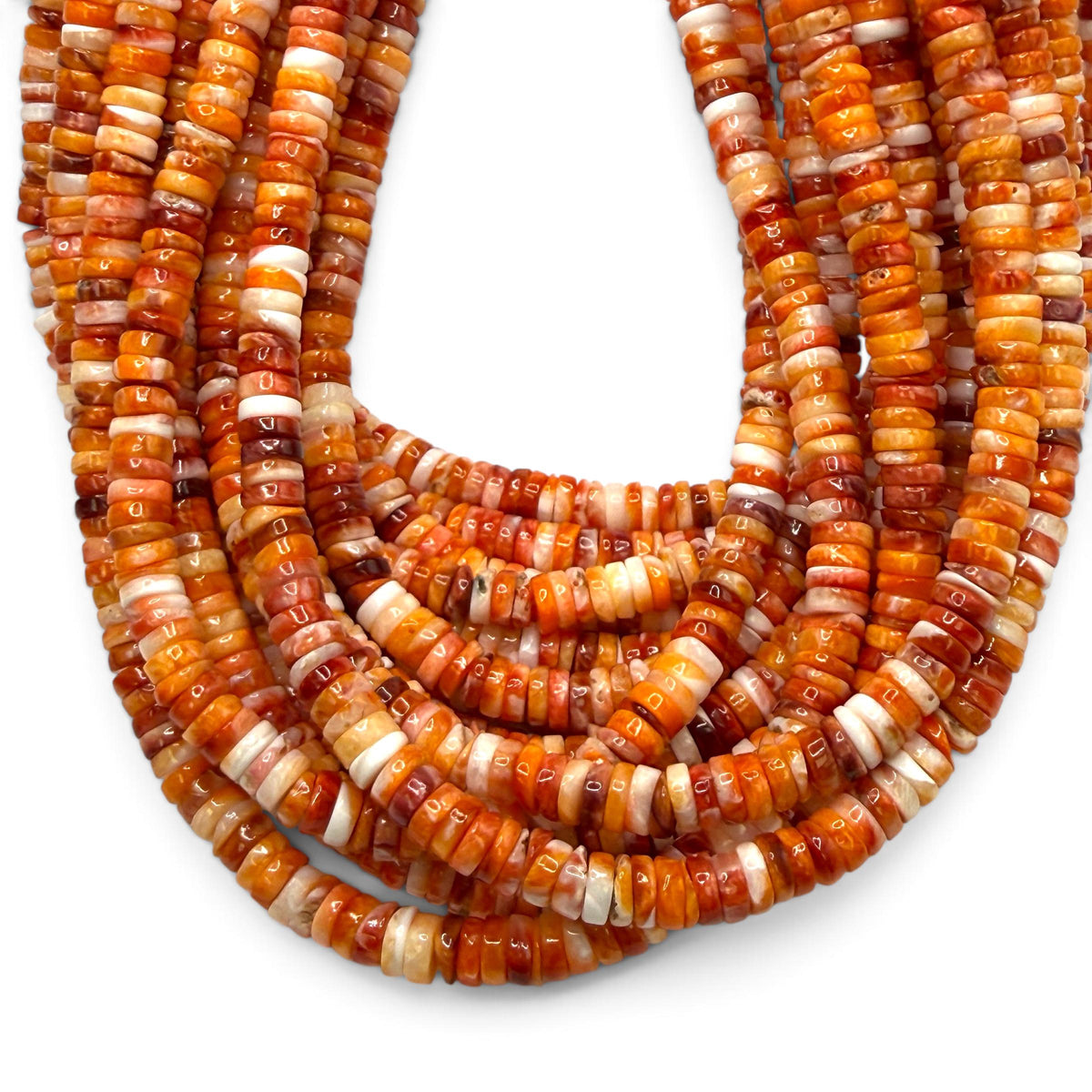 Orange Spiny Oyster Shell Beads Mexico - Native American Style - Men's Jewelry Making Supply - Multicolor Smooth Heishi 5mm #A111