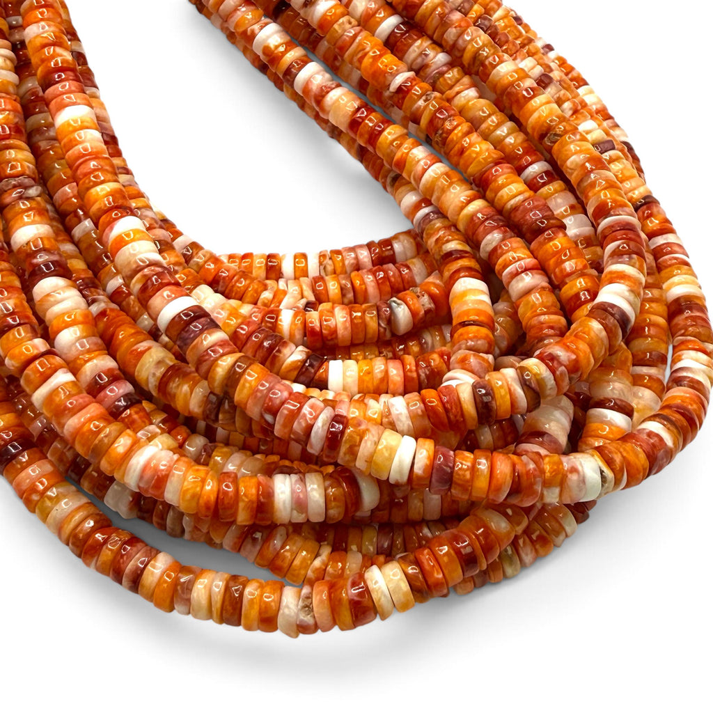 Orange Spiny Oyster Shell Beads Mexico - Native American Style - Men's Jewelry Making Supply - Multicolor Smooth Heishi 5mm #A111