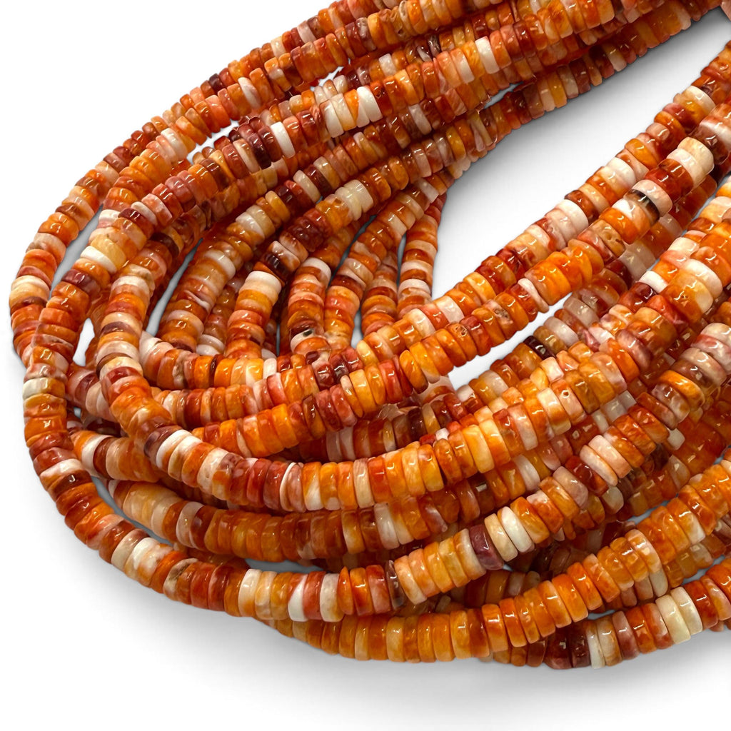 Orange Spiny Oyster Shell Beads Mexico - Native American Style - Men's Jewelry Making Supply - Multicolor Smooth Heishi 5mm #A111