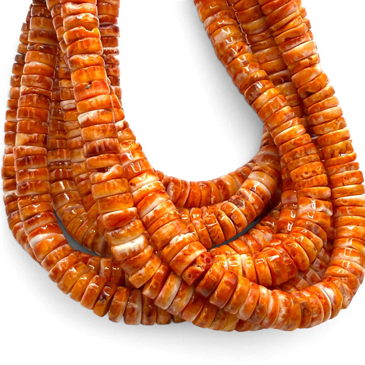 Dark Orange Spiny Oyster Shell Beads Mexico - Native American Style - Men's Jewelry Making Supply -  Freeform Heishi 10mm #A114
