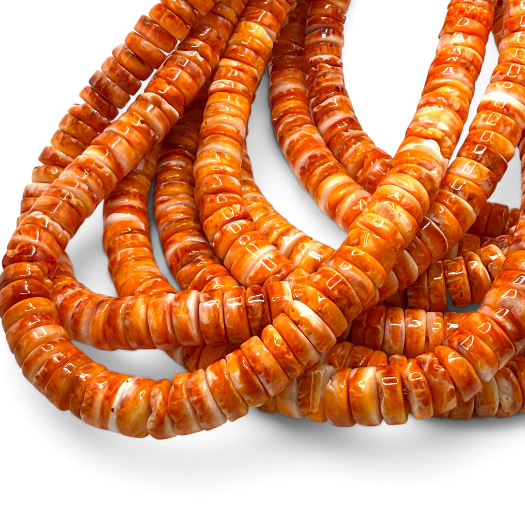 Dark Orange Spiny Oyster Shell Beads Mexico - Native American Style - Men's Jewelry Making Supply -  Freeform Heishi 10mm #A114