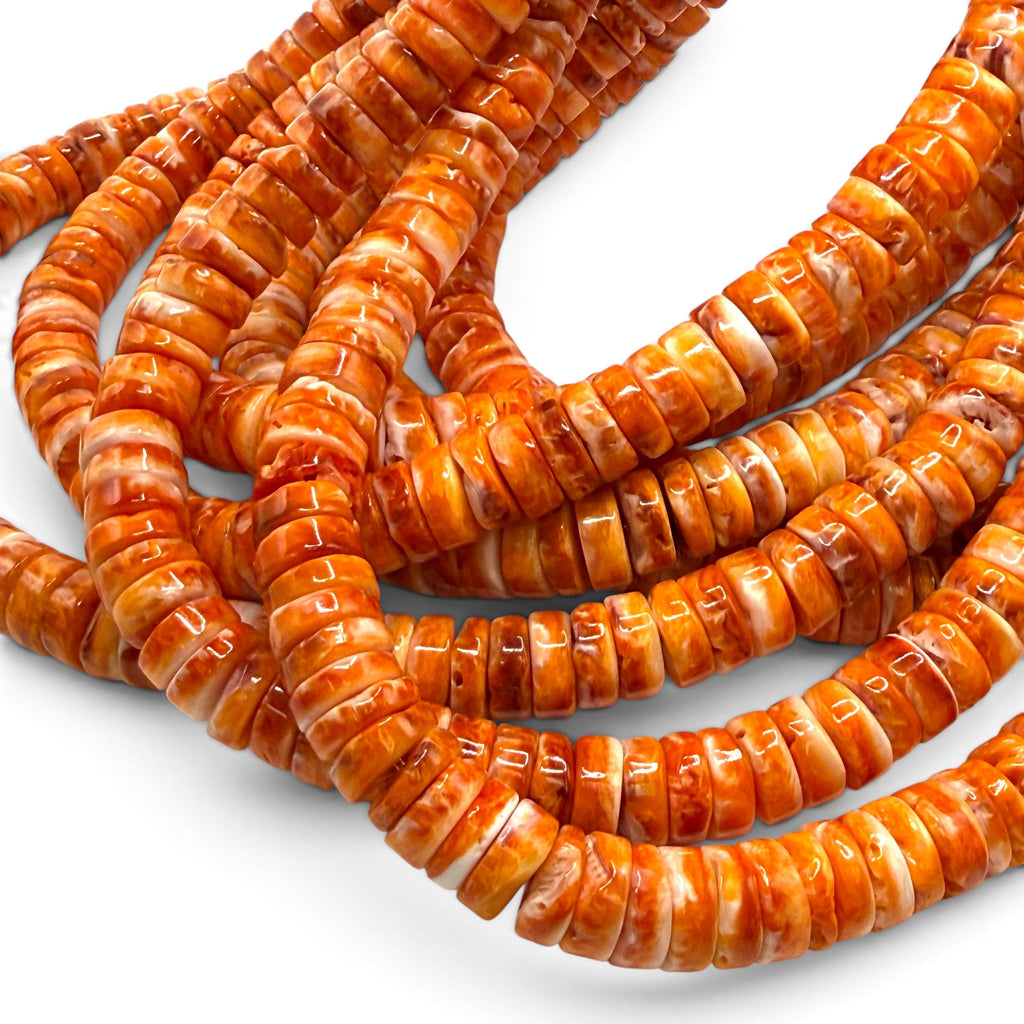 Dark Orange Spiny Oyster Shell Beads Mexico - Native American Style - Men's Jewelry Making Supply -  Freeform Heishi 10mm #A114