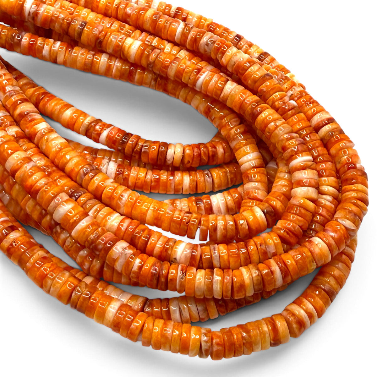 Orange Spiny Oyster Shell Beads Mexico - Native American Style - Men's Jewelry Making Supply - Multicolor Smooth Heishi 6mm #A112