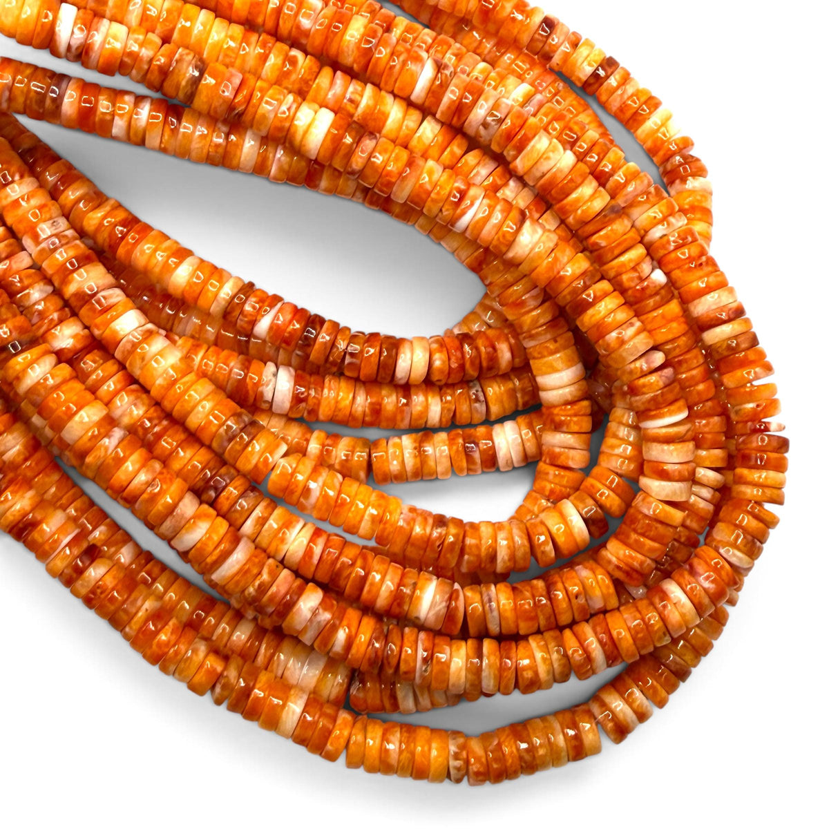 Orange Spiny Oyster Shell Beads Mexico - Native American Style - Men's Jewelry Making Supply - Multicolor Smooth Heishi 6mm #A112