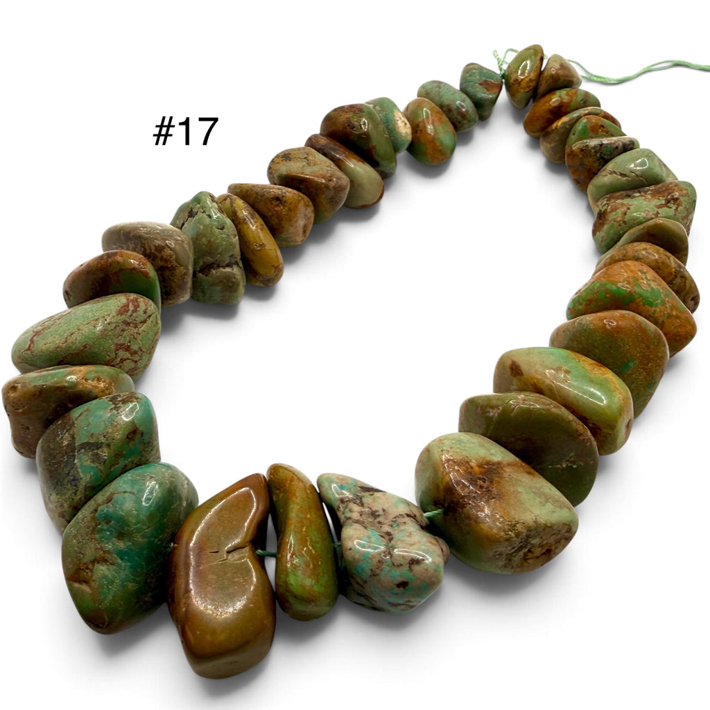 Gigantic Graduated Turquoise Beads - Earthy Green & Brown with Matrix - Untreated with No Dye - Rough Cut Freeform Nugget 18-30mm SKU#B108