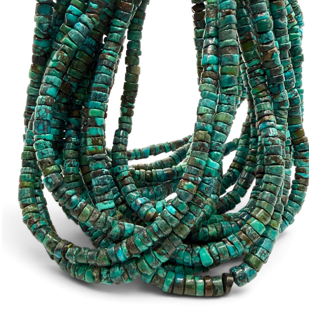 Dark Blue Hubei Turquoise Beads with Spiderweb Matrix - Untreated with No Dye or Color Enhancement - Freeform Heishi 5mm SKU#B109