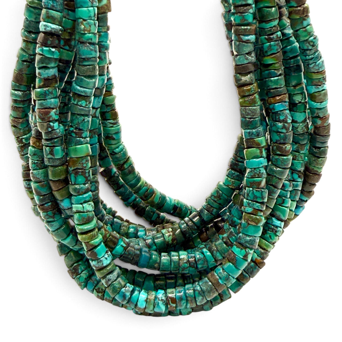 Dark Blue Hubei Turquoise Beads with Spiderweb Matrix - Untreated with No Dye or Color Enhancement - Freeform Heishi 5mm SKU#B109