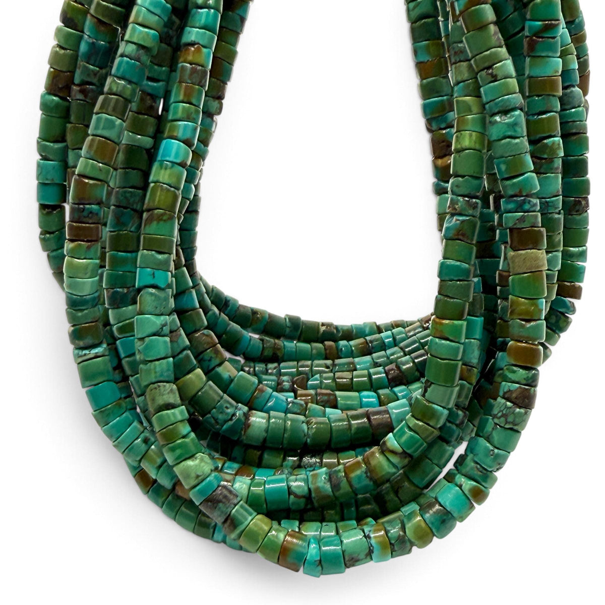 Dark Hubei Turquoise Beads with Matrix - Untreated with No Dye or Color Enhancement - Freeform Heishi 6mm SKU#B110