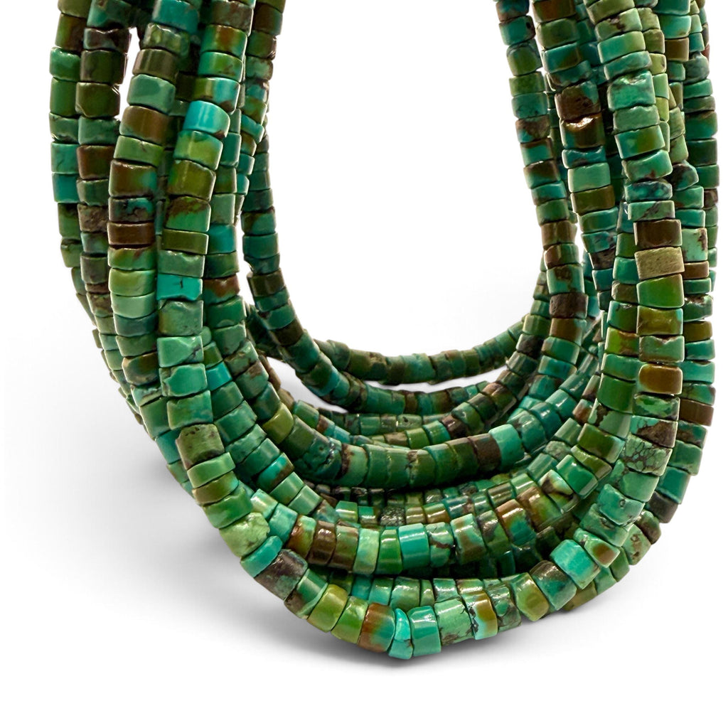Dark Hubei Turquoise Beads with Matrix - Untreated with No Dye or Color Enhancement - Freeform Heishi 6mm SKU#B110